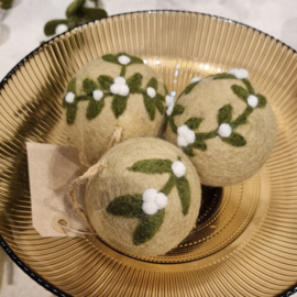 Vilten kerstballen Large - Mistletoe  - per 3