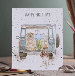 Wrendale greeting card "Barking Birthday" - labrador & spaniel