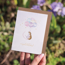 Wrendale card "Up, Up and Away" - "congratulations" - muis
