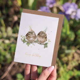 Wrendale card "Party Owl Night" - "happy birthday" - uil