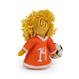 Vilten decoratie leeuw met voetbal