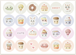 Appeloogje stickervel - 24x kawaii