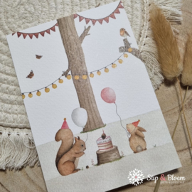 Appeloogje ansichtkaart - Feestje in het bos