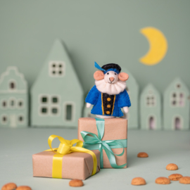 Vilten vingerpopje "Pietermuis" - blauw