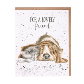Wrendale greeting card "For a Lovely Friend" - hond & poes
