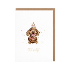 Wrendale card "Waggy Tails & Barks" - "let's party" - teckel