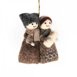 Vilten kerst hanger - Jozef & Maria - naturel