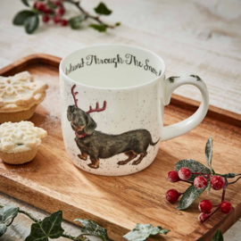 Wrendale Royal Worcester mok "Dachshund through the snow" - teckel