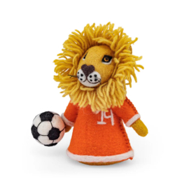Vilten decoratie leeuw met voetbal