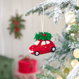 Vilten hanger - auto met kerstboom