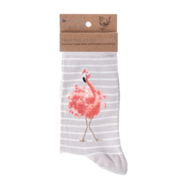 Wrendale sokken "Pretty in Pink" - flamingo