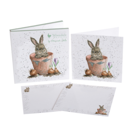 Wrendale Notecard Pack "The Flower Pot" - konijn