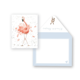 Wrendale mini card "Pretty in Pink" - flamingo