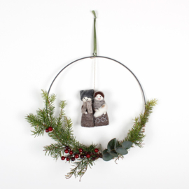 Vilten kerst hanger - Jozef & Maria - naturel
