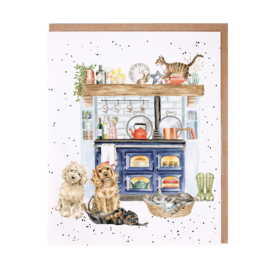 Wrendale greeting card - "Country Kitchen" - hond/poes