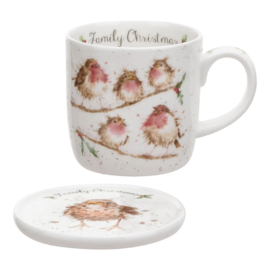 Wrendale Royal Worcester mug & coaster "Family Christmas"