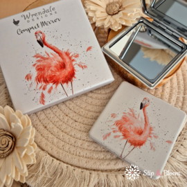 Wrendale compactspiegel "Pretty in Pink" - flamingo