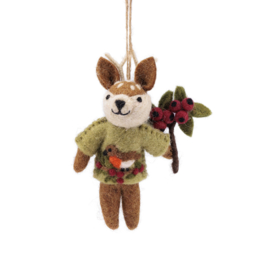 Vilten hanger hert met roodborstje - lichtgroen