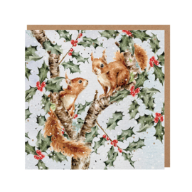 Wrendale Christmas card - "Under the Holly Boughs" - eekhoorn