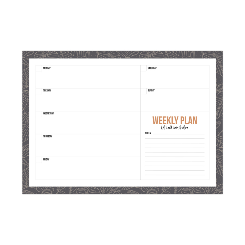 A4 Noteblock - Weekly Planner - Grey Leaves
