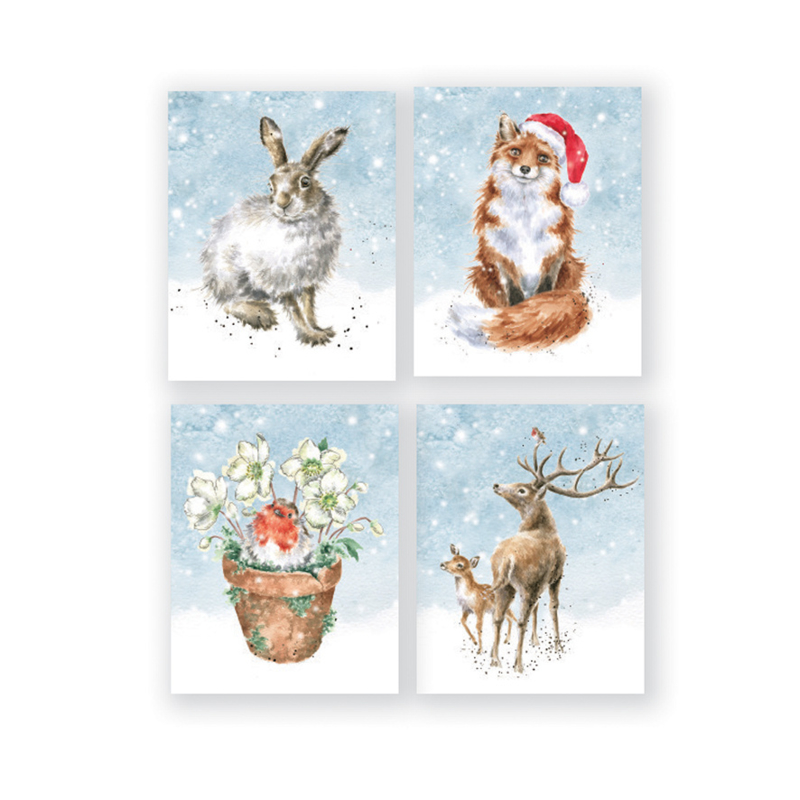 Wrendale Boxed Mini Charity Christmas Cards  "Hare" - set van 16