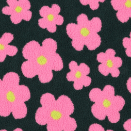 Verhees Textiles - Teddy - Flowers   - Dark  Green Pink