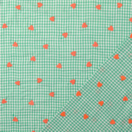 Broderie -  Katoen  -  Checks - Hearts  - Green