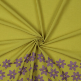 Verhees Textiles - Cotton Embroidery - 1 side Border - Green Purple