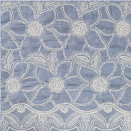 Katoen Broderie  -  Embroidery de Luxe - Flowers - Blue