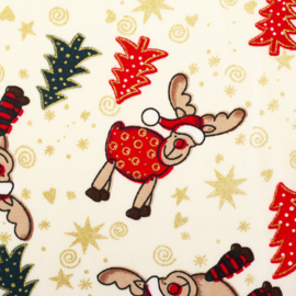Swafing - Katoen Print Kerst -  Rudolf    -Gold Foil - Off White