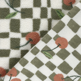 Teddy -  Blocks  & Cherries  - Ecru Blush  Green