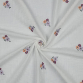 Double Gauze - Embroidery - Flowers - White