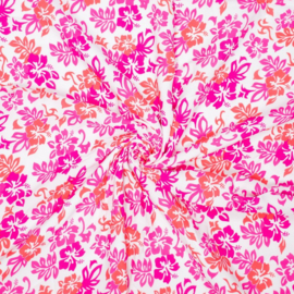 Viscose ecovero - Flowers - Pink