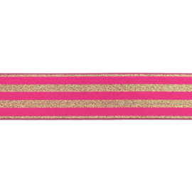 Elastiek | 4 cm breed | Fuchsia met Glitter - Goud
