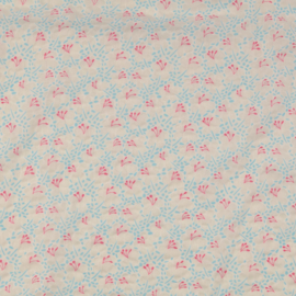 Poplin Burnout - Flowers - Light Blue