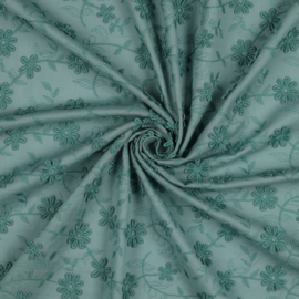 Verhees Textiles - Cotton Voile Embroidery Flowers - Old Green
