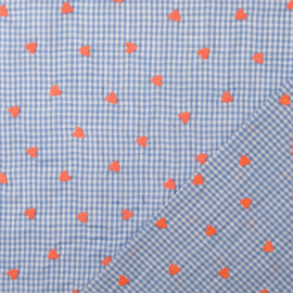 Broderie -  Katoen  -  Checks - Hearts  - Blue