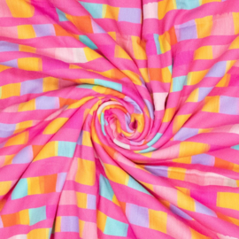Jeans   - Katoen Twill   - Abstract Blocks - Pink