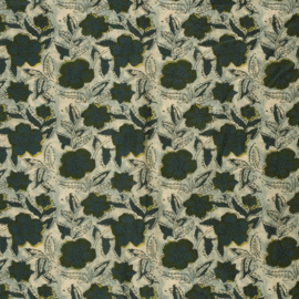 katoen Print - Voile - Batik  -  Flowers  - Soft Green