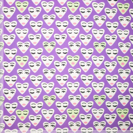 Katoen Print - Mies en Moos - Heart Face  - Purple