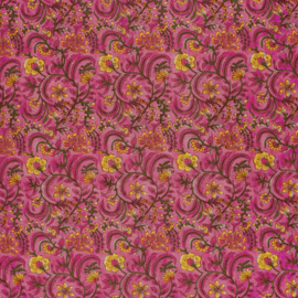 katoen Print - Voile - Batik  -  Flowers   - Fuchsia