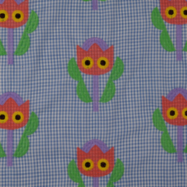 Broderie -  Katoen  -  Checks - Tulip Faces - Blue