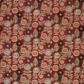 katoen Print - Voile - Batik  -  Flowers   - Dark Red