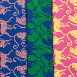 Katoen Poplin Print - Monkeys - Blue Pink
