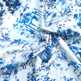 Deadstock - Katoen Stretch - Garden View - Bleu