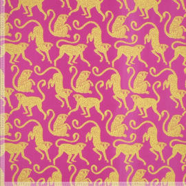 Katoen Poplin Print - Monkeys - Pink Yellow