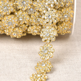 Bloemenband - Strass - Goud - 17mm