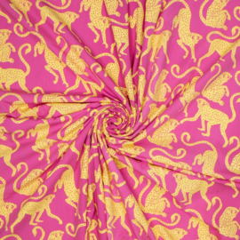 Katoen Poplin Print - Monkeys - Pink Yellow