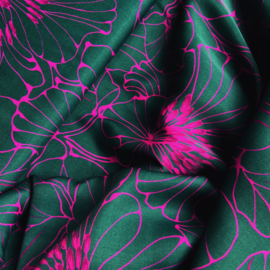 Bittoun - A la Ville - Viscose  Satijn  - Flowers    - Petrol Fuchsia