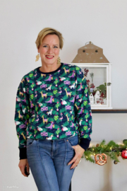 Swafing French Terry  - Holly -  Pink Christmas  - Dark Blue